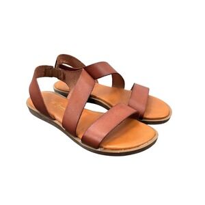 Meucci of Florence Brown Leather Flat Slingback Open Toe Strap Sandals Womens 36
